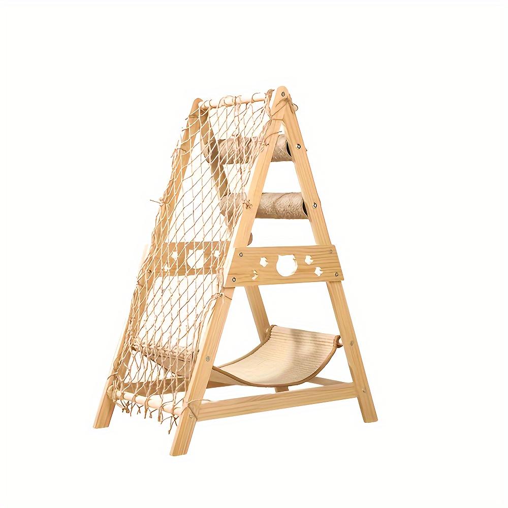 Wooden Cat Tree Tower with Scratching Posts, Summer Bed & Climbing Net
