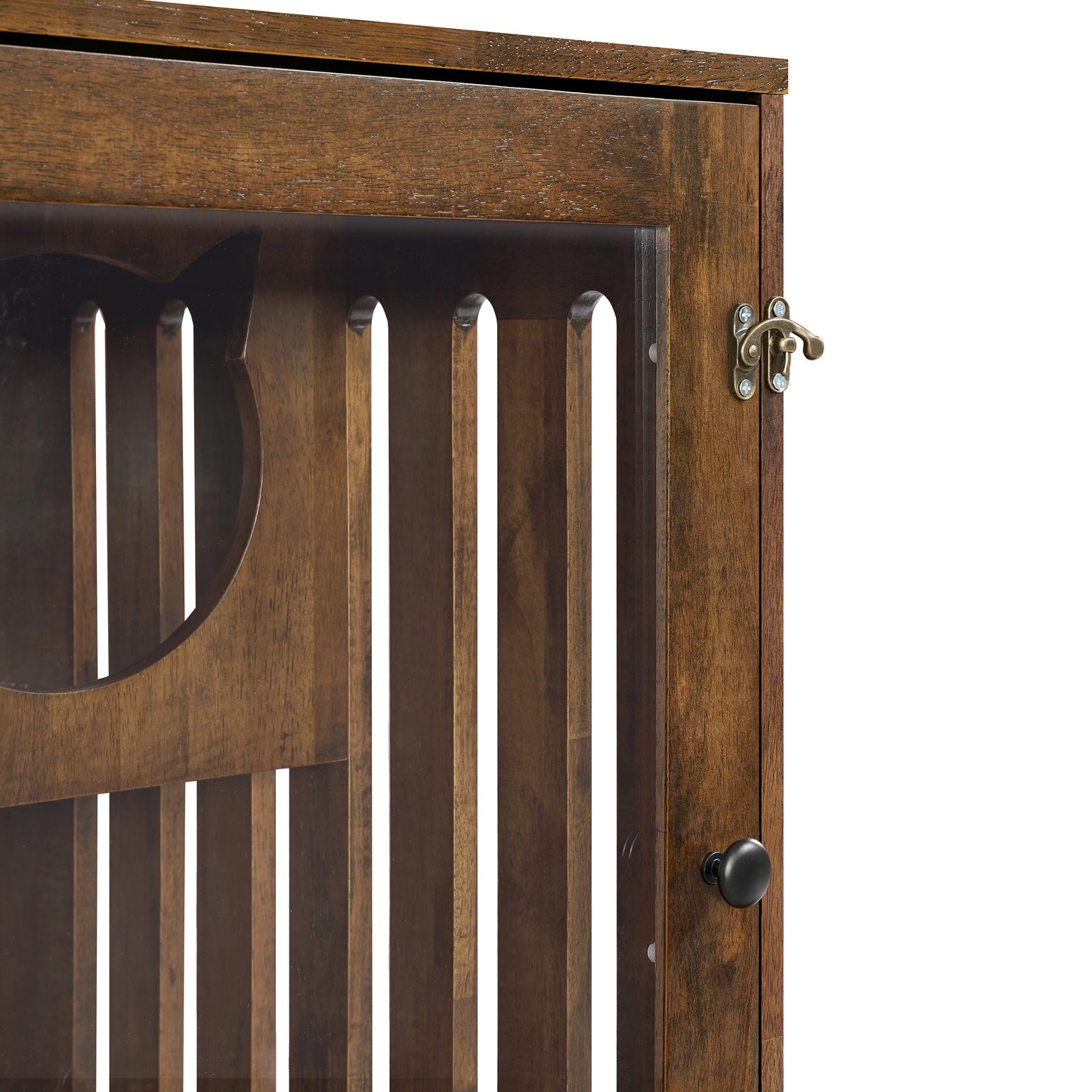 Indoor Rubber Wood Cat Enclosure with Multi-Level Shelves & Lockable Door - Brown Oak Finish