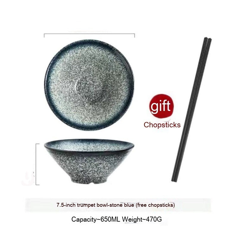 Large Ceramic Noodle Bowl - Frosted Chinese Style Tableware for Kitchen