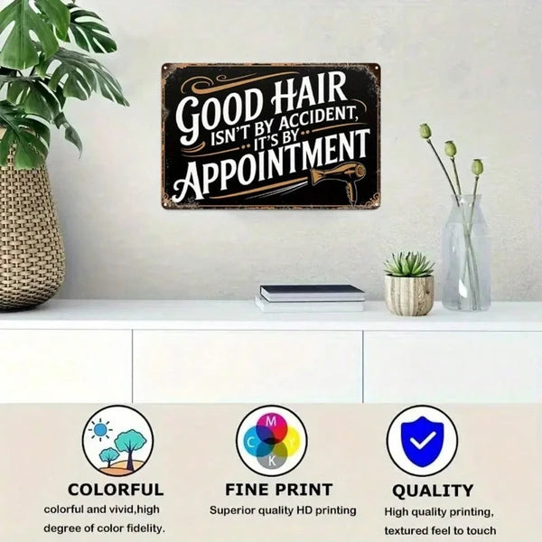 Vintage Barber Shop Sign - Good Hair Isn't By Accident Wall Art