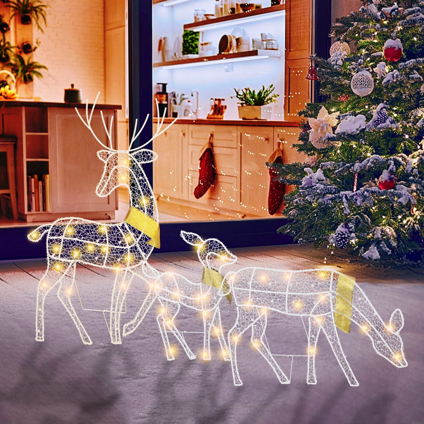 3 Sets of Lighted 2D Reindeer Family Christmas Decoration