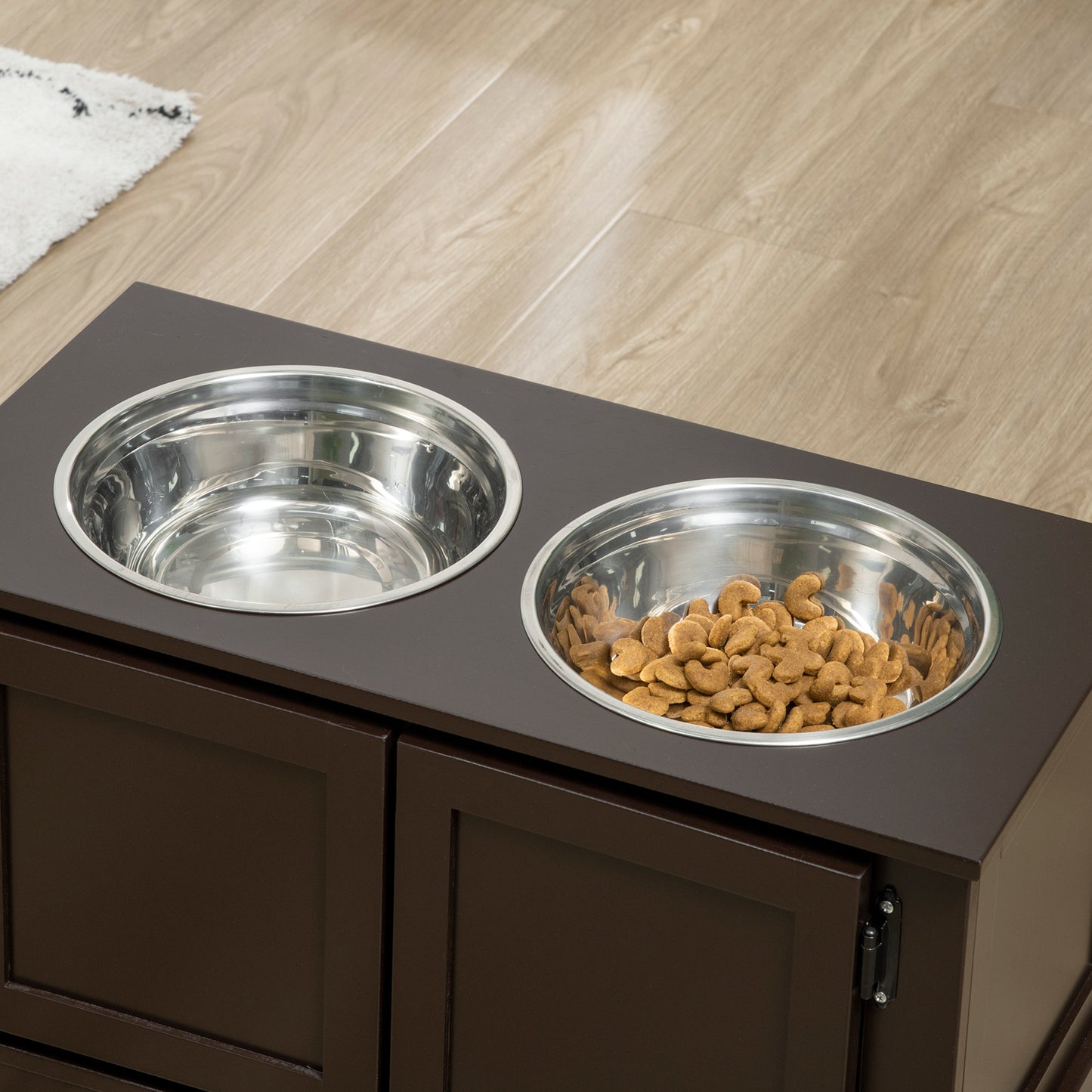 Elevated Dog Bowls with Storage for Large Dogs - Stainless Steel & Wooden Frame