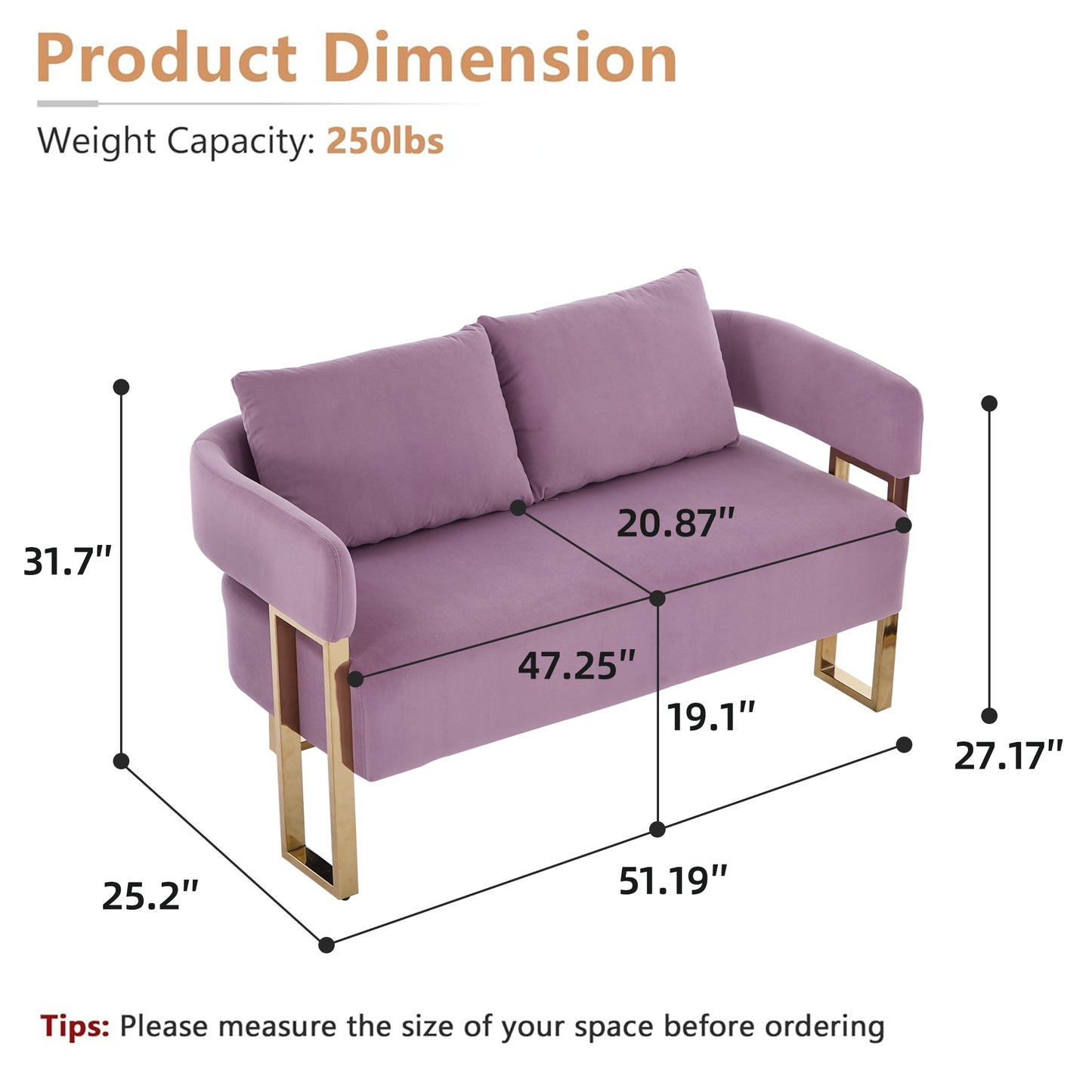 Modern Lilac Decorative Chair with Gold Metal Legs