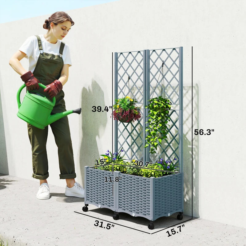 Raised Garden Bed Planter Box with Trellis - Gray