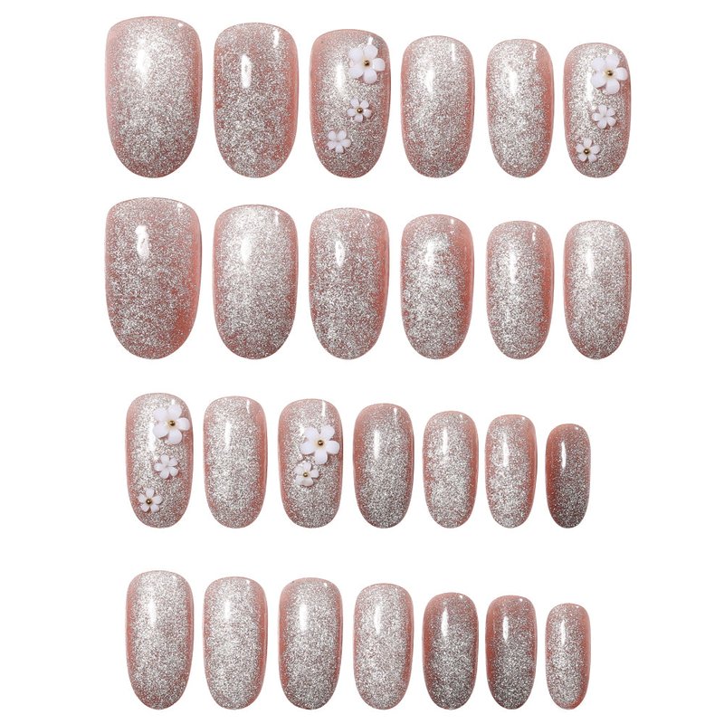 Cat's Eye Flower Nail Patches - 24 Pieces with Jelly Glue