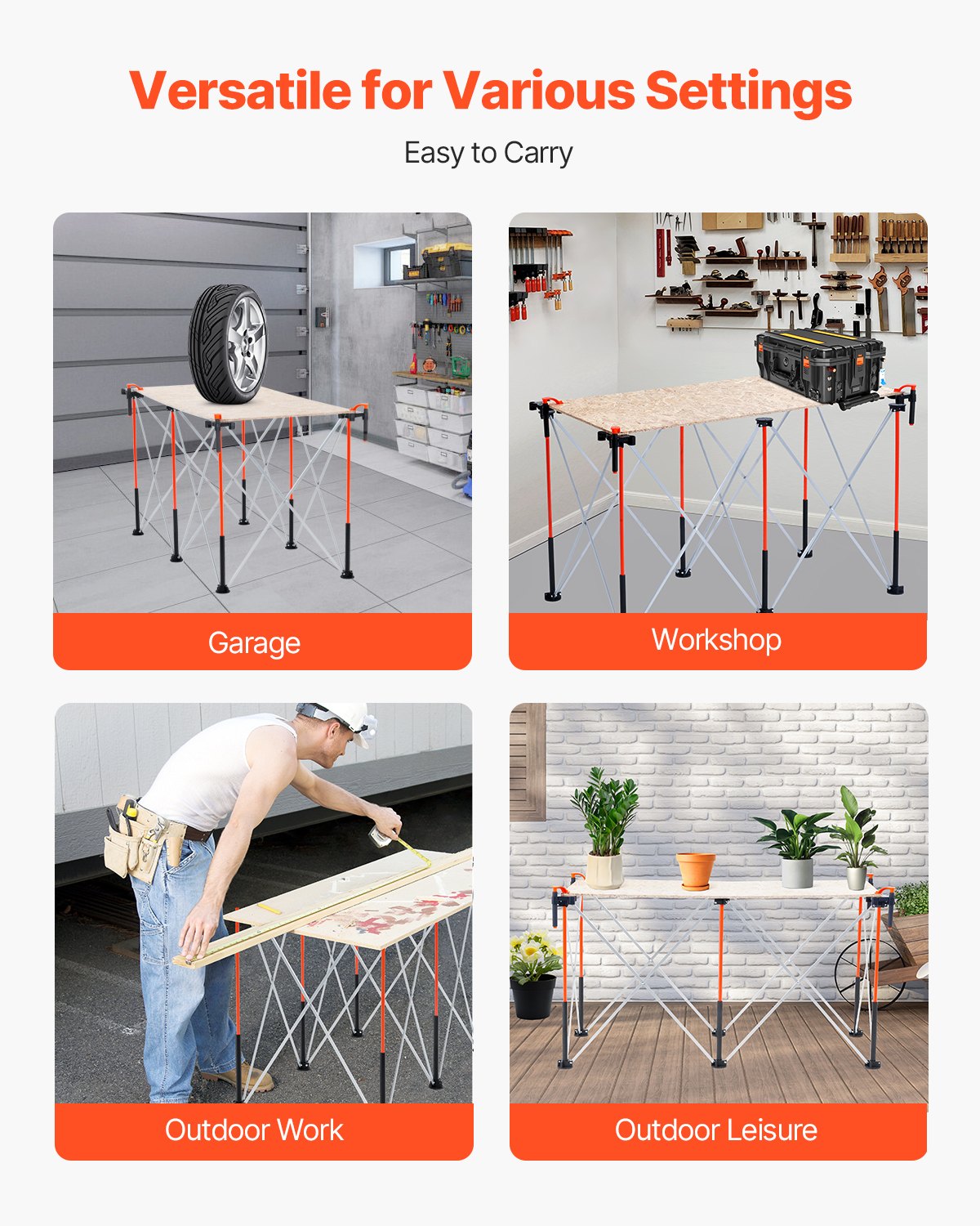Portable Folding Workstand 4.15x2.18ft, 2500lbs Capacity, Aluminum Support