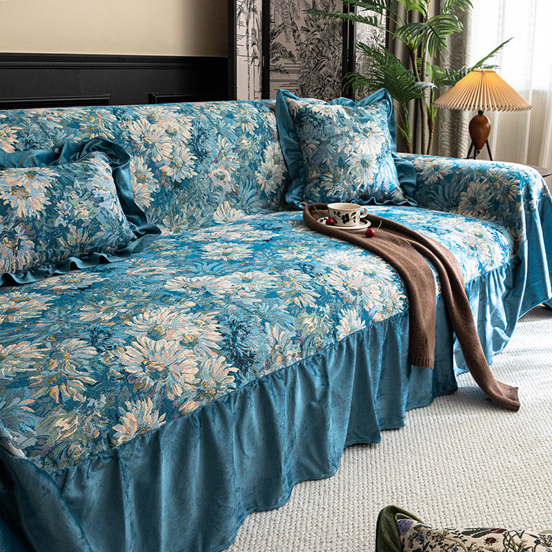 Vintage Style Sofa Cover Non-slip Couch Slipcover with Elegant Pattern