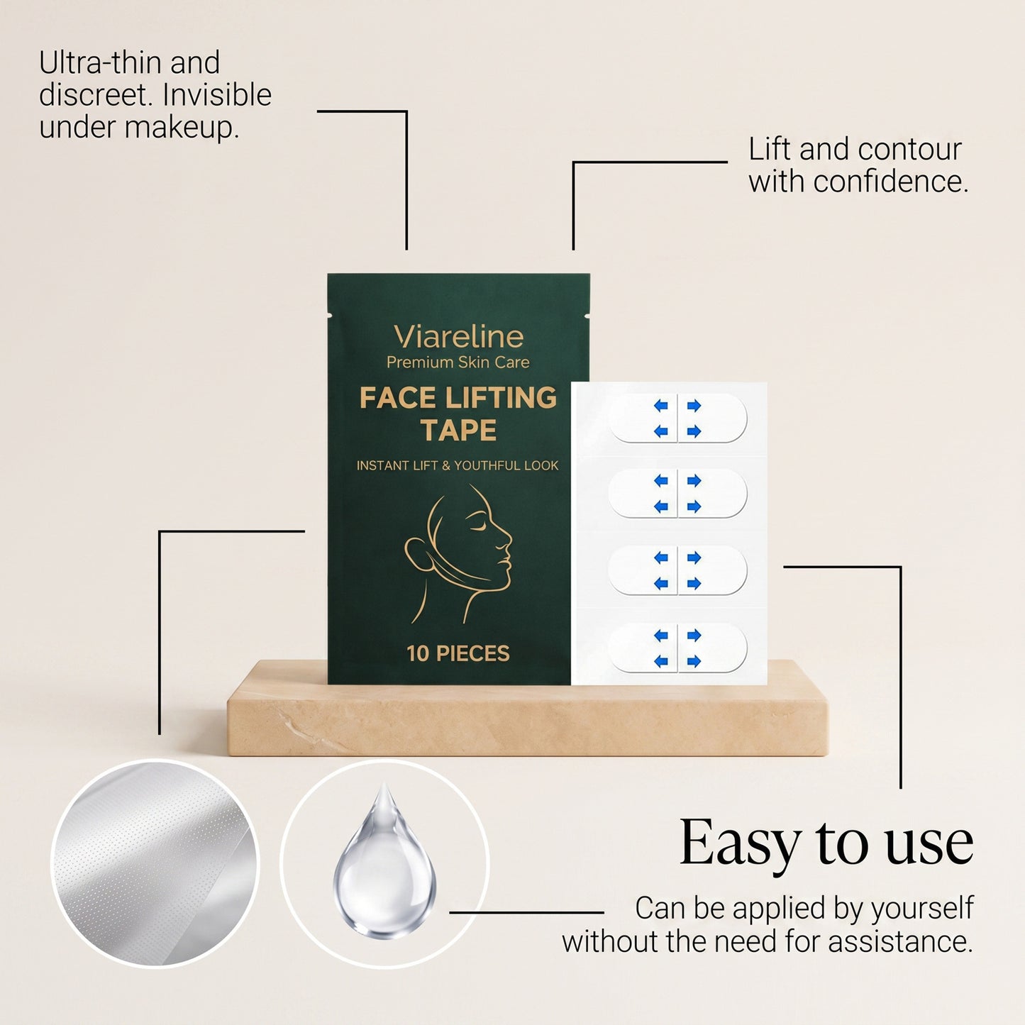 Face Lifting Tape 10PCS Invisible Skin Tightening Adhesive Strips