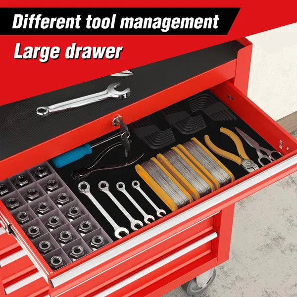 Rolling Tool Chest with 7 Drawers - Red Steel Tool Cart