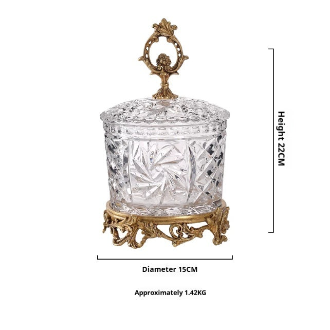 French-Style Crystal Glass and Brass Candy Jar - Transparent Kitchen Storage