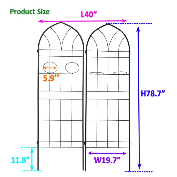 Metal Garden Trellis 2 Pack - 78.7" x 19.7" Rustproof Support for Climbing Plants - Black