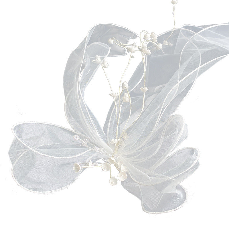 Mesh Side Clip Hair Pin - White Bow