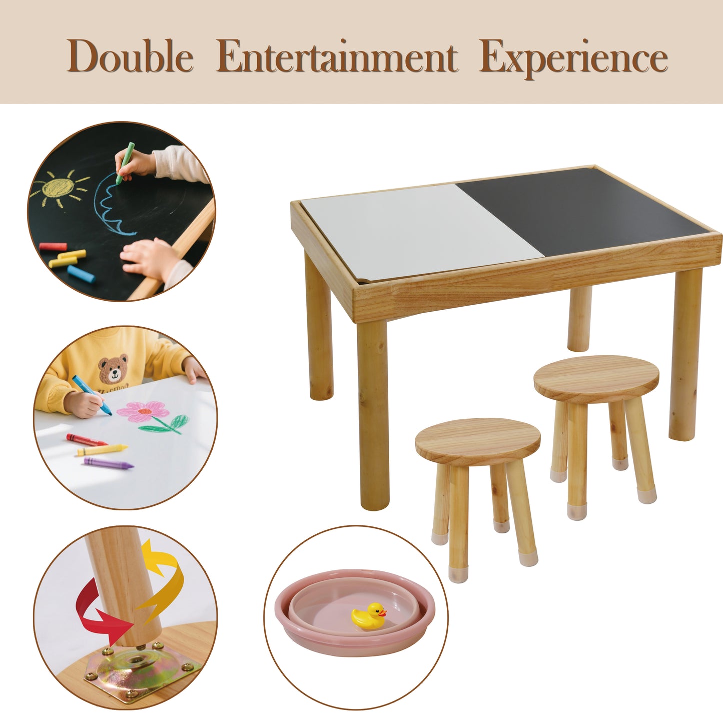 Sensory Table for Toddlers with 2 Chairs - Natural Wood