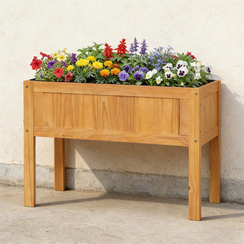 Wood Raised Garden Bed Elevated Planter Box With Liner And Drainage