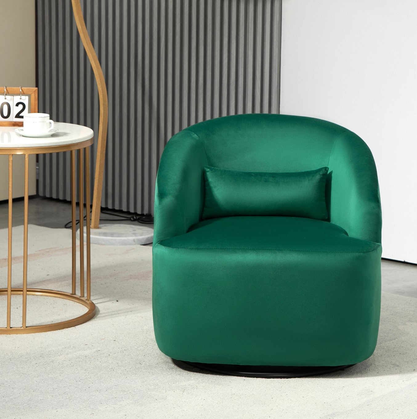 362 Degree Swivel Barrel Accent Chair, Velvet Upholstered Curved