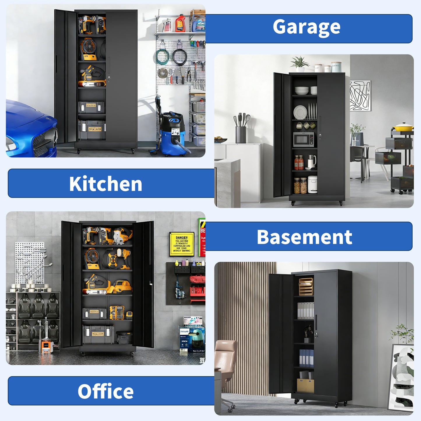71H Metal Garage Storage Cabinet With Wheels And Lock, Heavy Duty