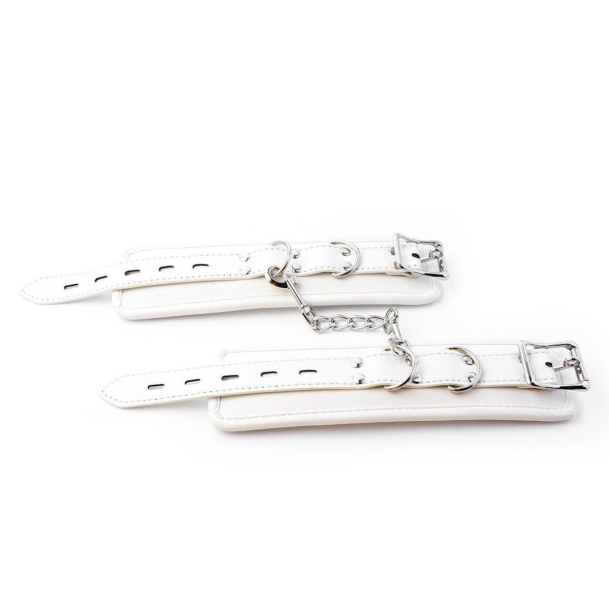 White Bondage Ankle and Wrist Cuffs Set - Spongy PU Restraints for Adult Play