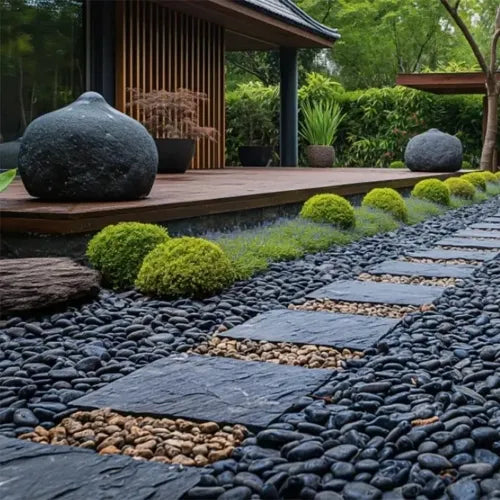 Premium Black River Rocks - 2-3 Inch Polished Pebbles, 38lbs