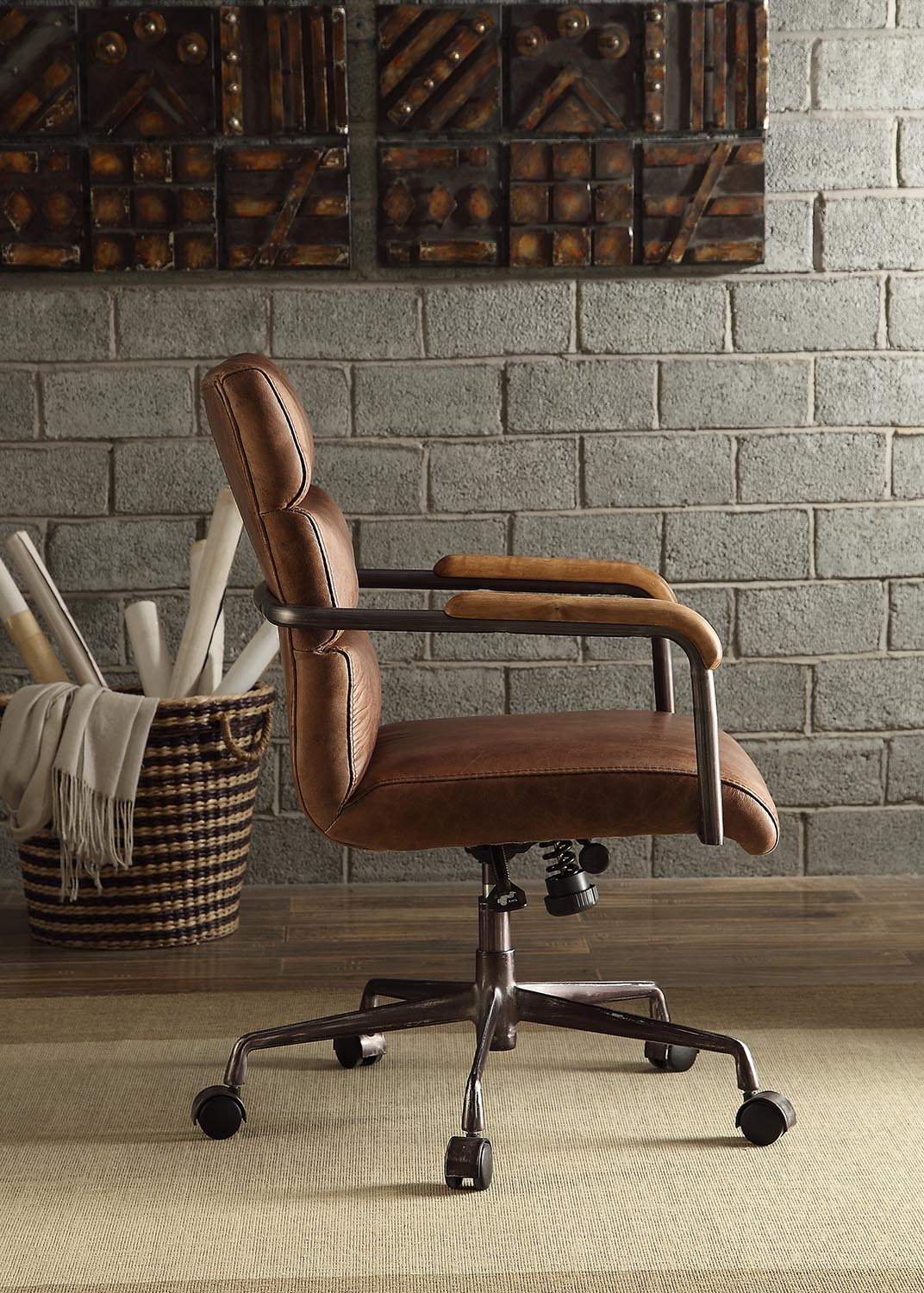 Brown Top Grain Leather Office Chair with Adjustable Height
