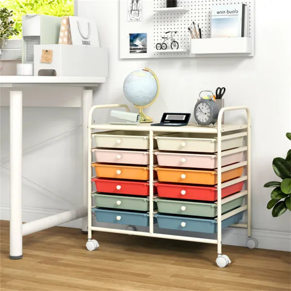 12-Drawer Rolling Storage Cart - 2-Row 10-Storey, Multicolor Drawers,