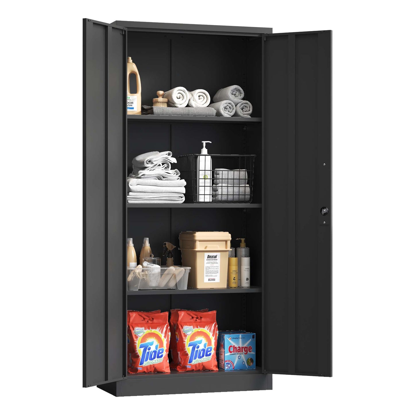 71 H Metal Garage Storage Cabinet, Black Tool Steel Locking Cabinet