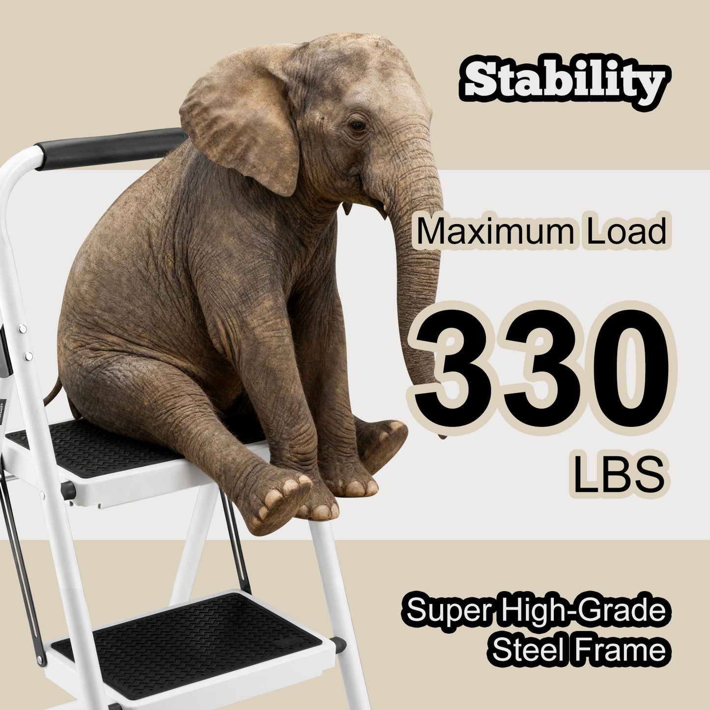 White 2-Step Folding Ladder Stool - Compact Home Step Ladder