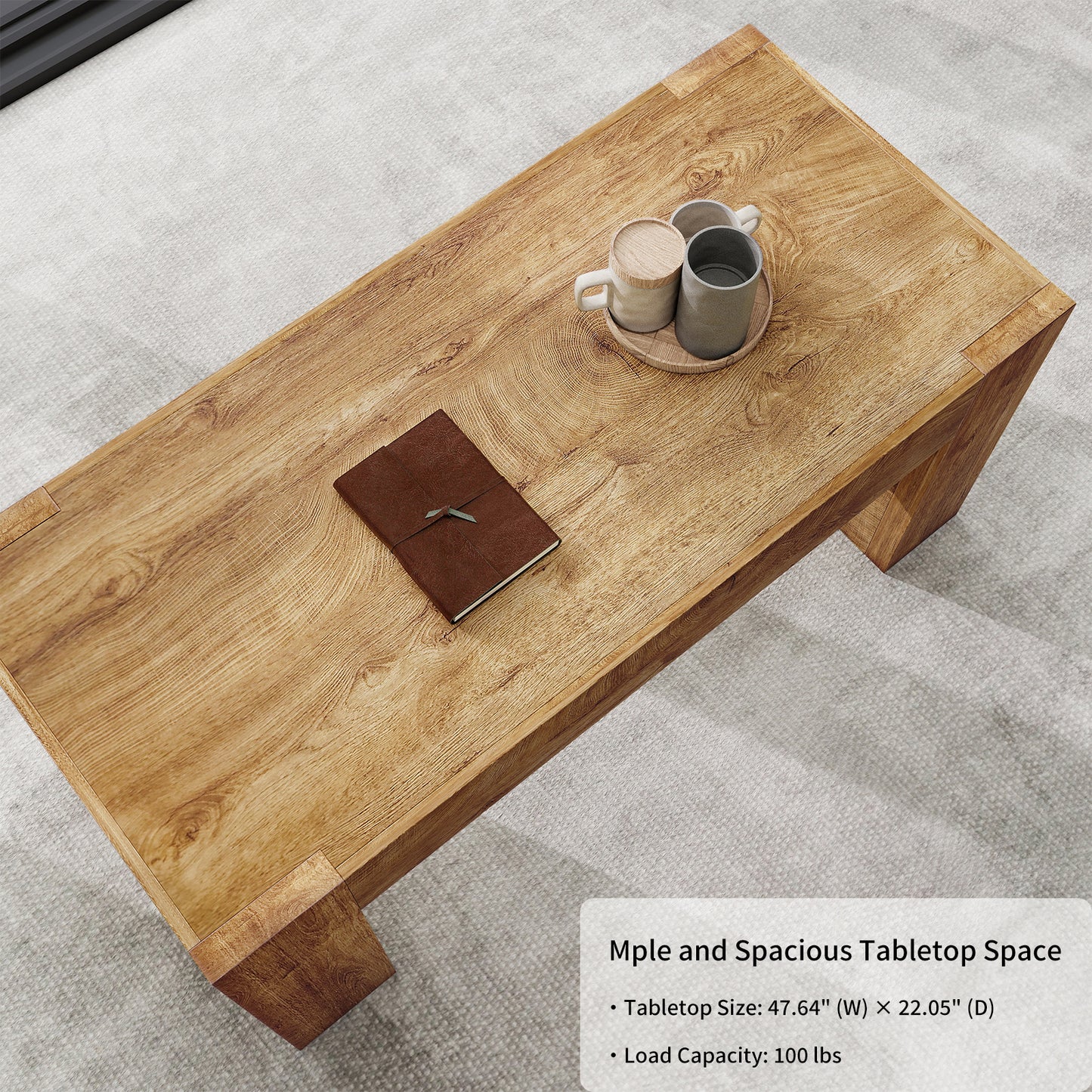 48 Farmhouse Coffee Table, Rectangle Wooden Center Table With Hidden