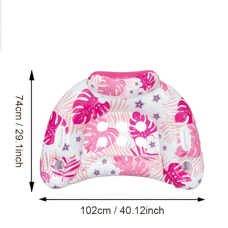 Inflatable Tropical Print Pool Lounge Float with Cup Holders