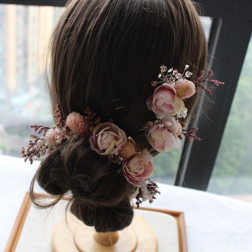 Bridal Headdress with Dried Flowers & Roses