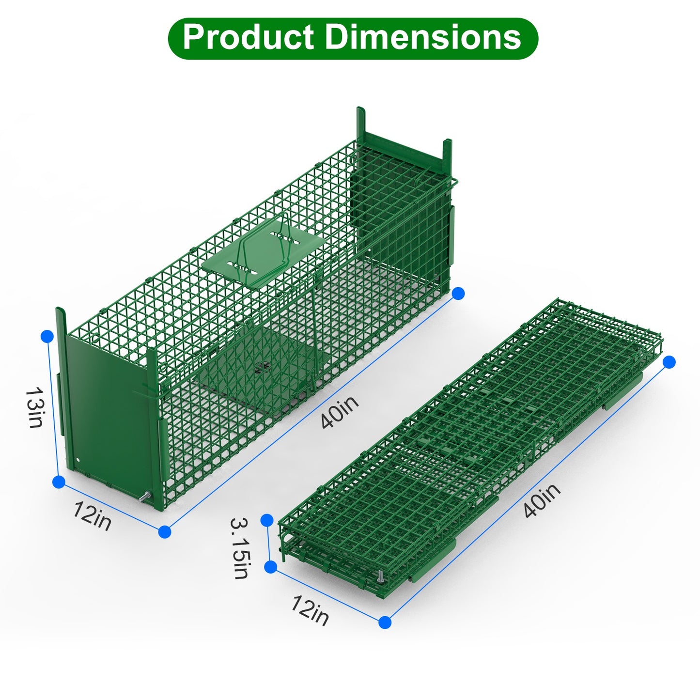 Humane Live Animal Cage Trap - Galvanized Iron, Multiple Sizes