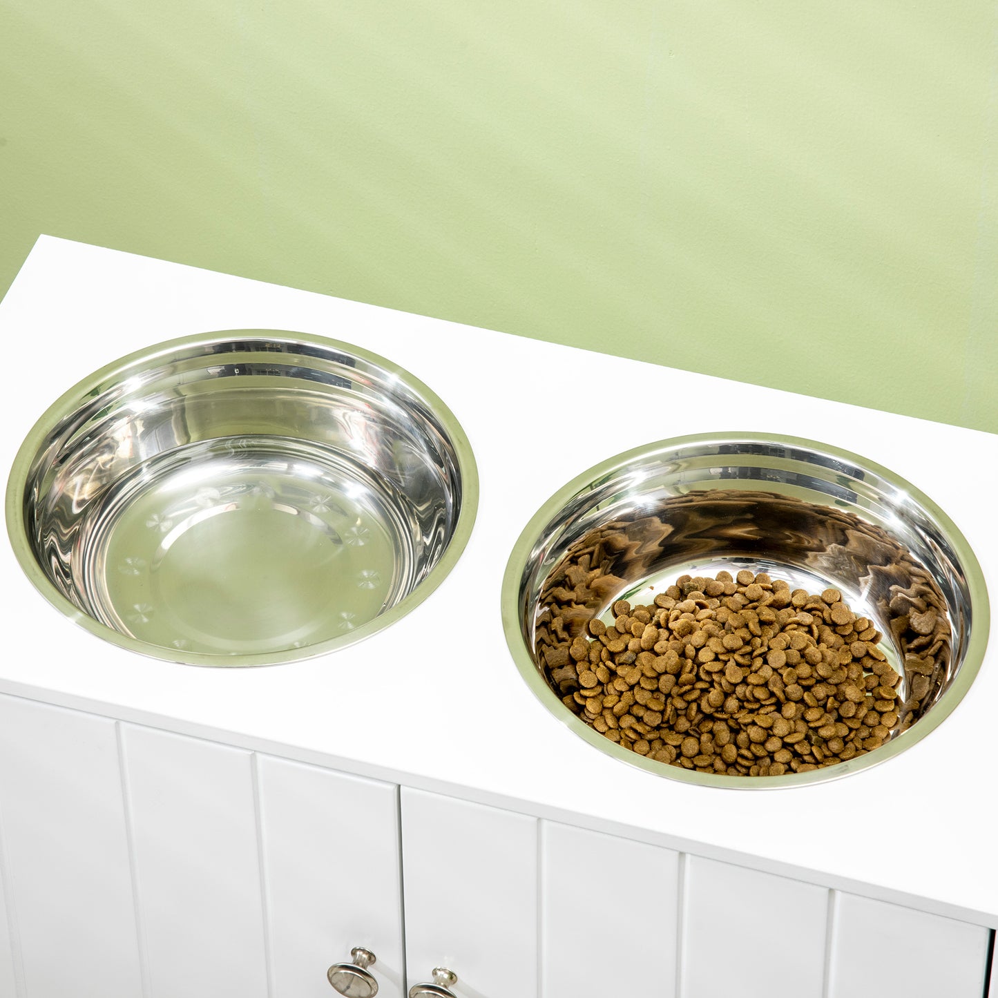 Large Elevated Dog Feeder with Storage Cabinet - White, 44L Capacity