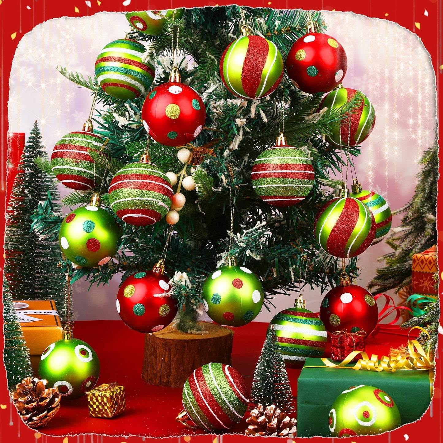 24PCS Red and Green Christmas Ball Ornaments - Holiday Decor