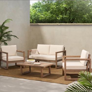 4-Pieces Acacia Wood Patio Furniture Set, Outdoor With Coffee Table,