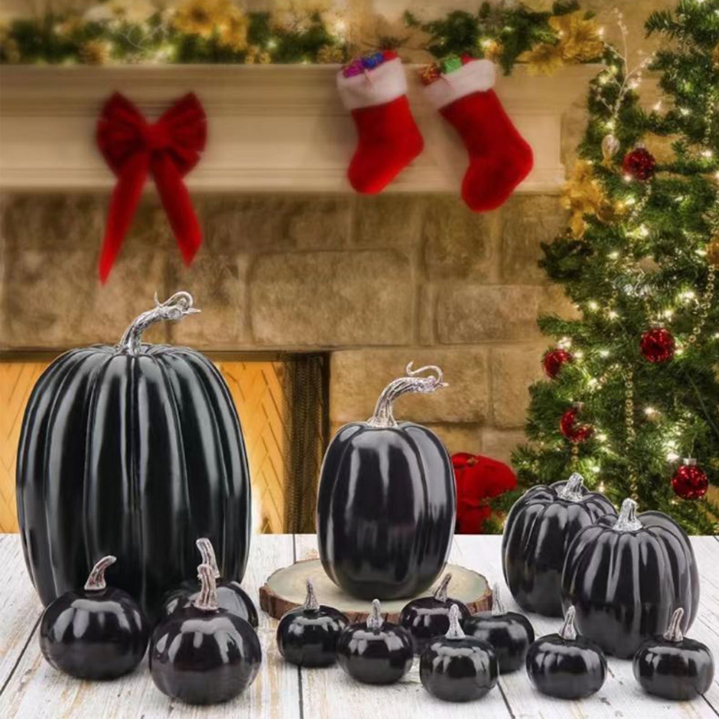 14pcs Black Foam Artificial Pumpkins for Fall Decorations