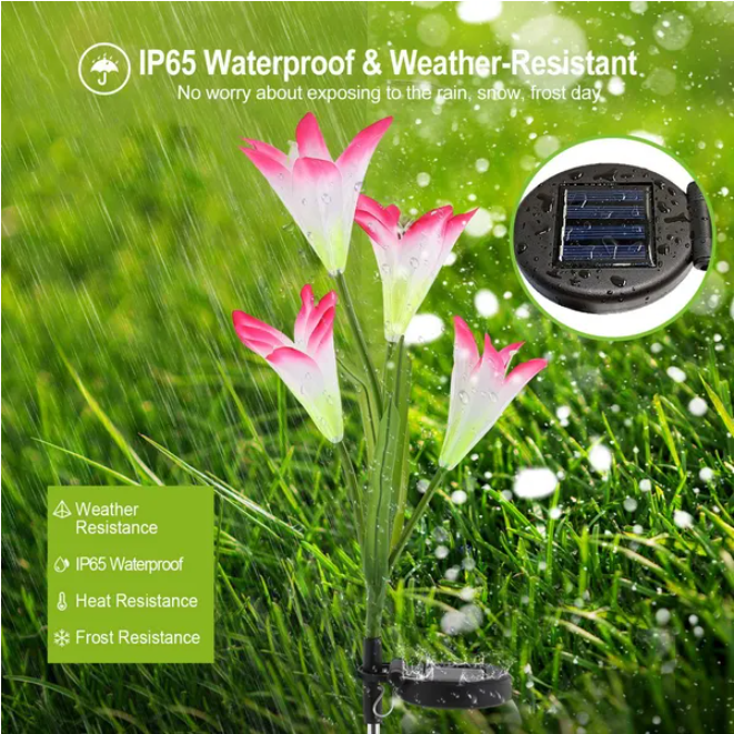 2-Pack Solar Garden Lily Flower LED Lights Outdoor Decorative Lighting
