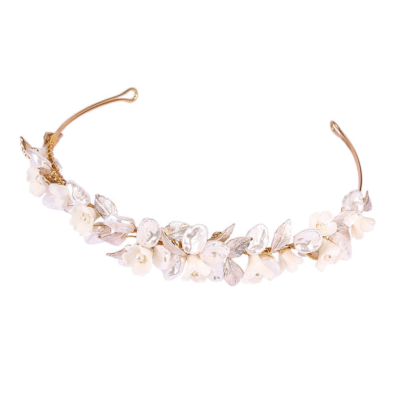 Golden Leaf Ceramic Flower Hair Ring - Gold