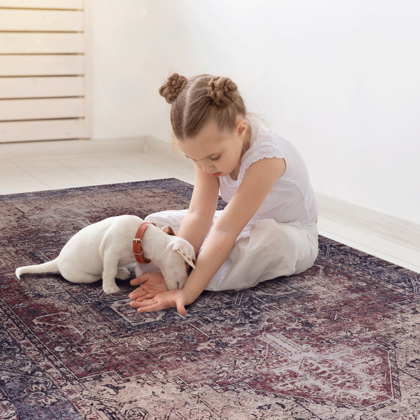MAVAL Burgundy Washable Rug 4x6 Area Burgundy, 4' X 6'