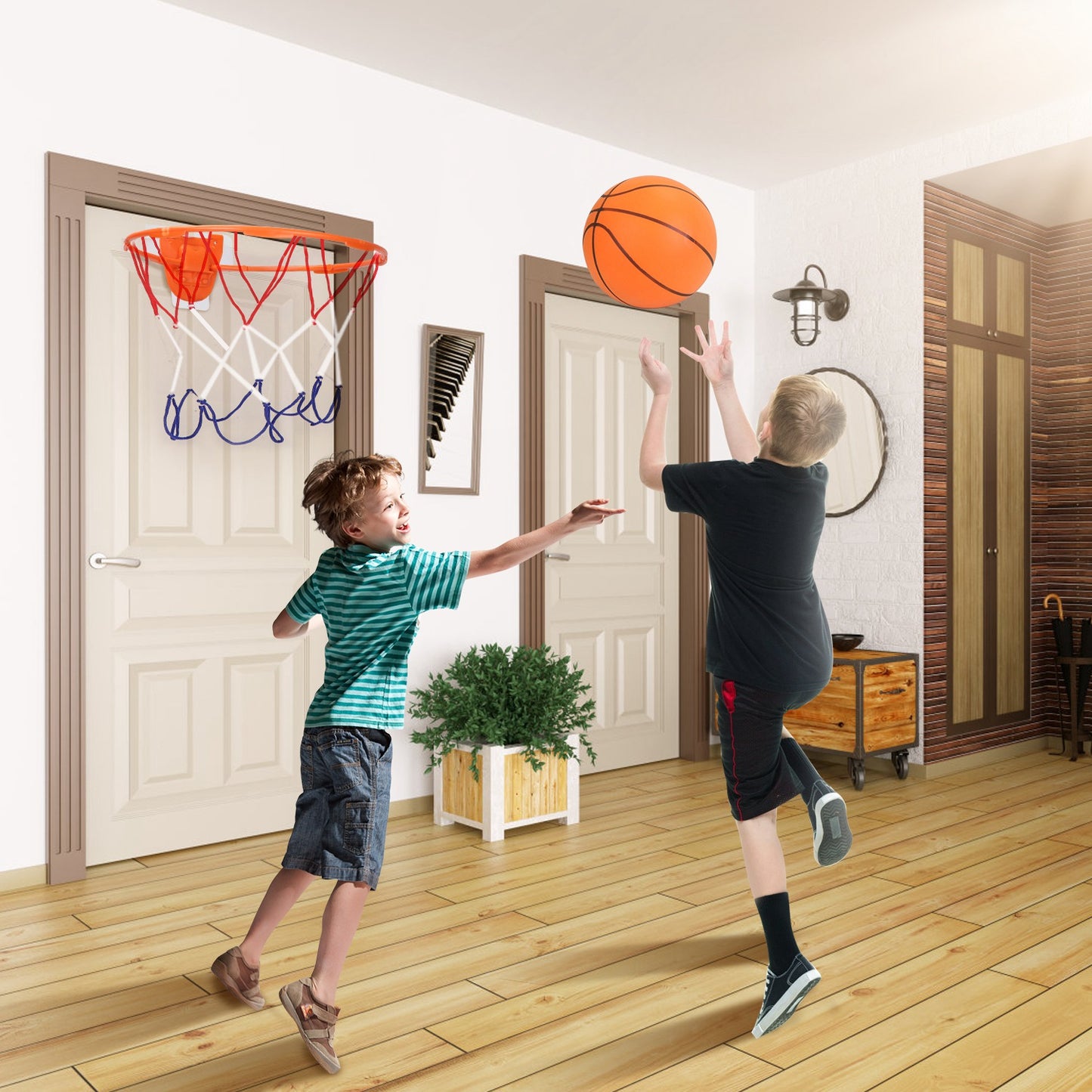 Silent Foam Basketball with Hoop - Indoor Low Noise Training Ball