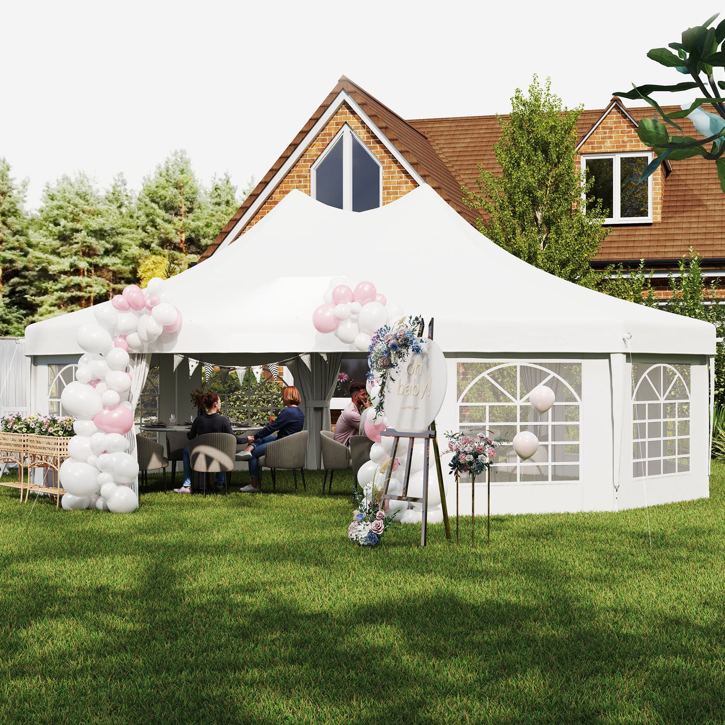 Extra-Large White Canopy Party Tent with 2 Doors - 29x21 ft