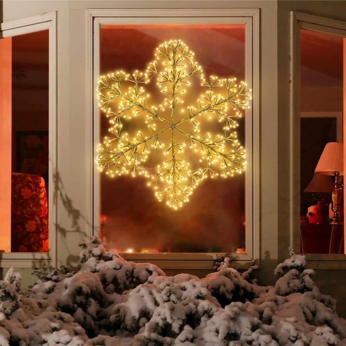 LED Snowflake Christmas Lights Warm White Outdoor Decor 60-90cm