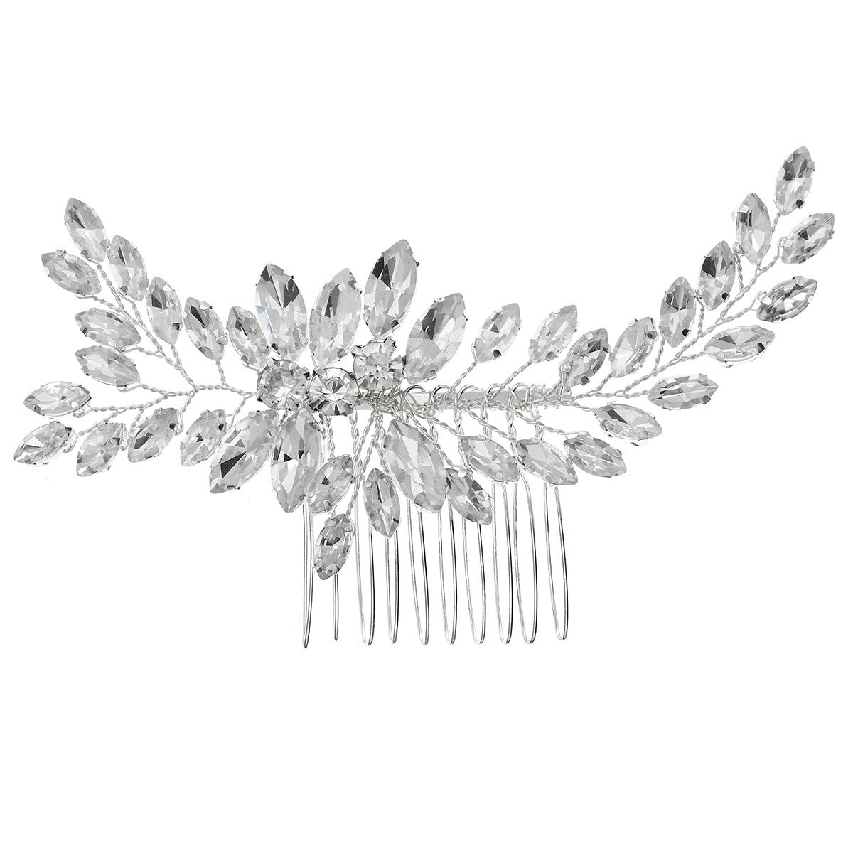 Rhinestone Leaf Hair Comb - Handmade Silver Hair Accessory for Women
