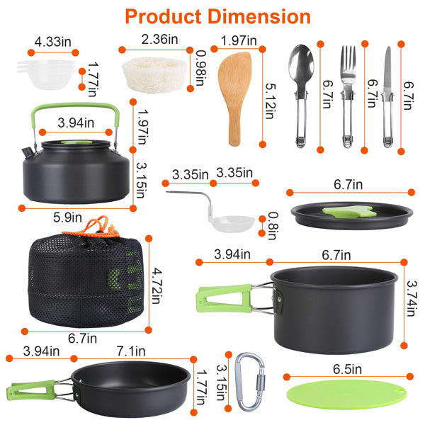16-Piece Camping Cookware Set - Lightweight Outdoor Cooking