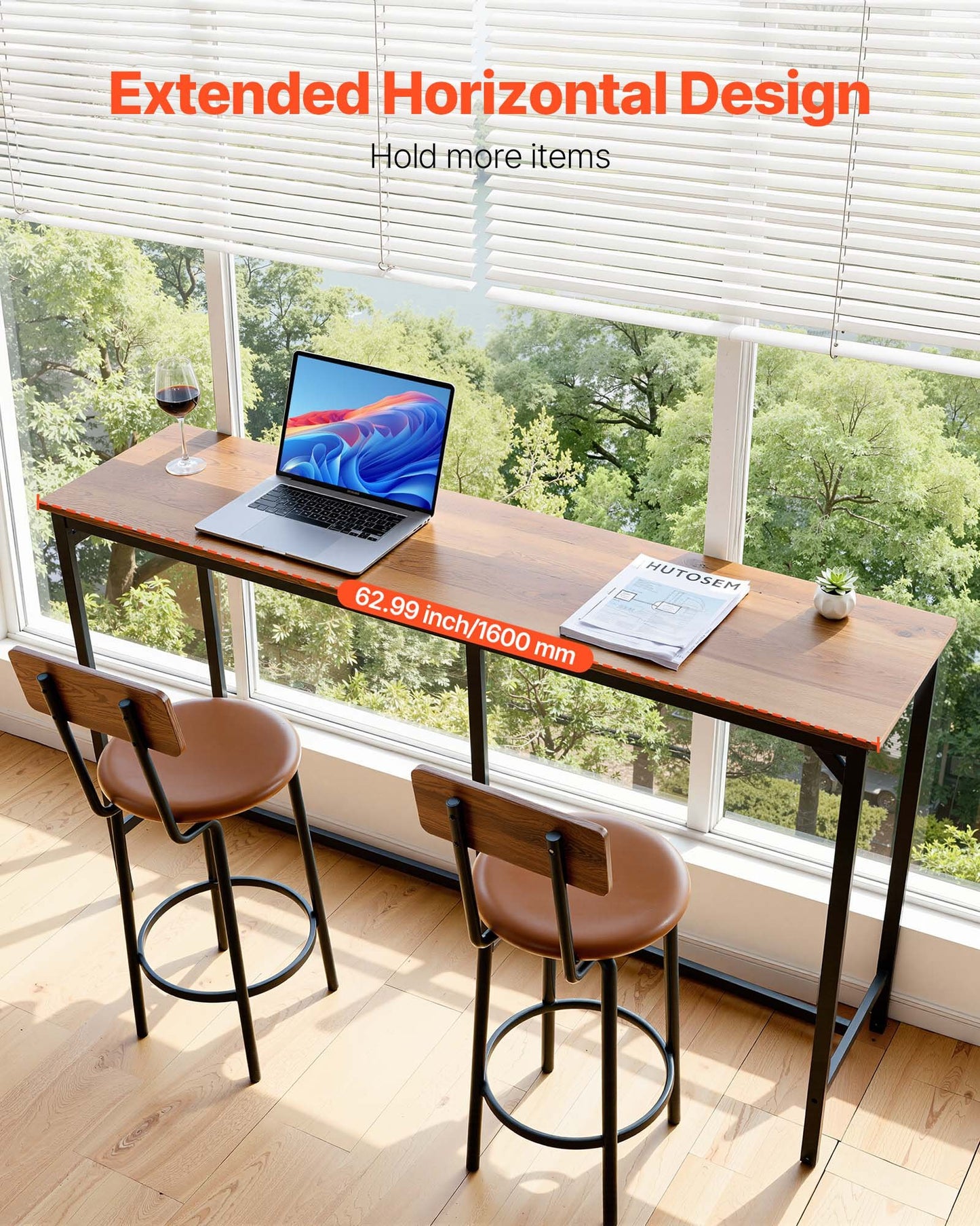 Black 53-Inch Rectangular Bar Table for Kitchen & Dining, Tall Pub Table with Rounded Edges