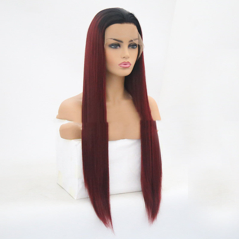Wine Red Long Straight Hair Headgear - 26 Inch