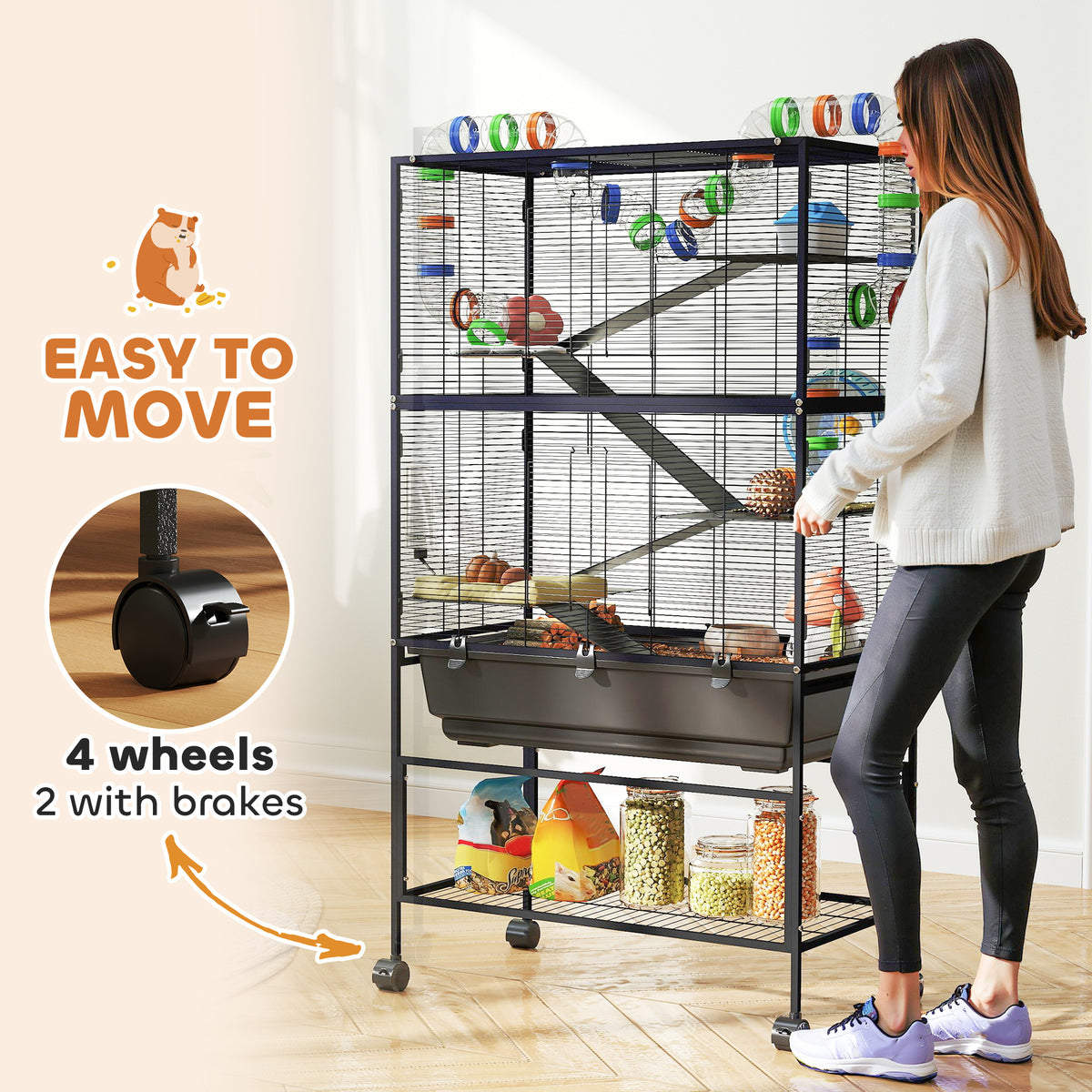 5-Tier Hamster Cage with Deep Tray, Exercise Wheel, Hut, Tube System & Storage Shelf