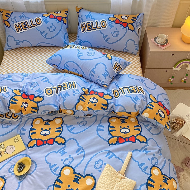 Printed Cartoon Girl Cotton Bed Quilt Cover Set - Multiple Sizes & Styles