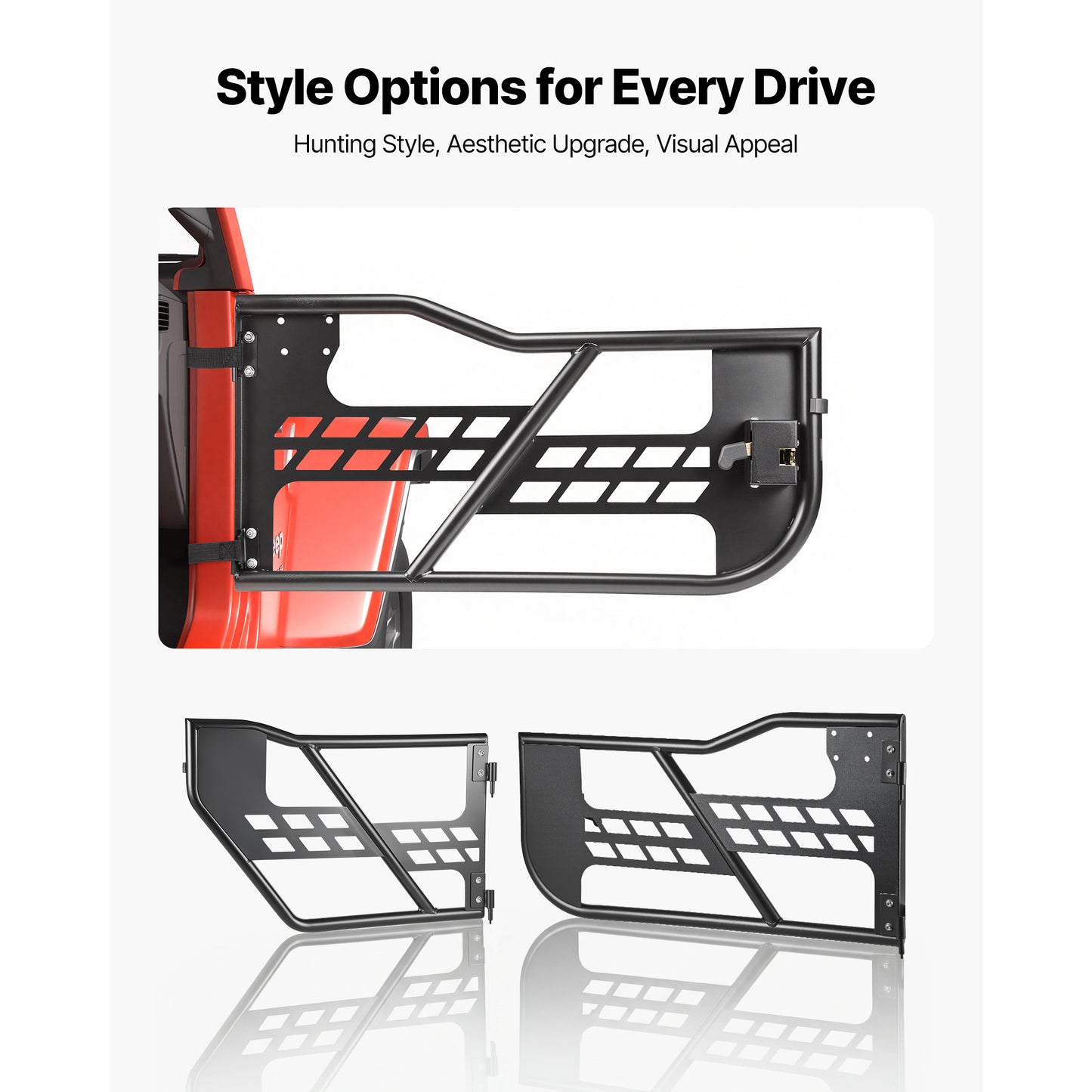 Jeep Tube Doors for 2007-2018 Jeep Wrangler JK JKU Unlimited - Steel Off-Road Half Doors with Storage Bag & Heavy-Duty Hinges