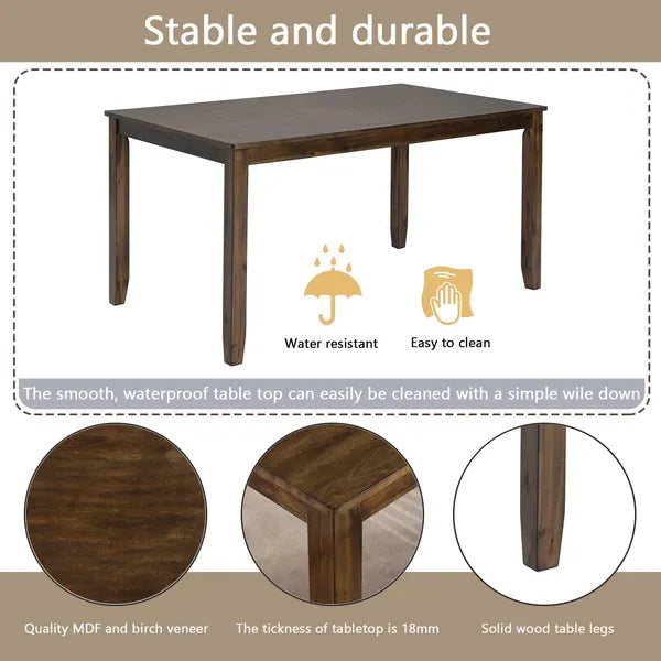 6-Piece Wooden Dining Table Set with Upholstered Chairs & Bench