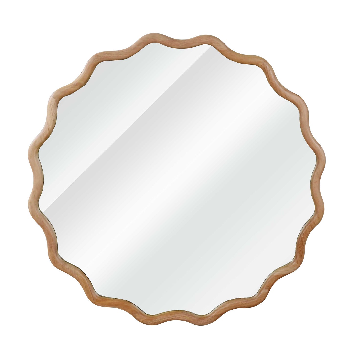 24-Inch Wavy Round Solid Wood Frame Decorative Mirror - Natural Wood