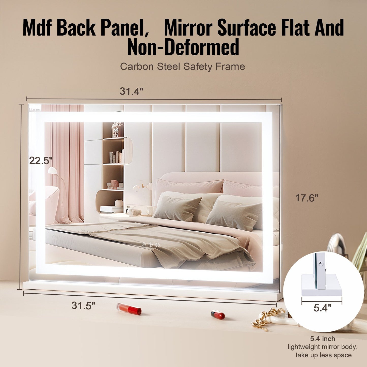 Wall-Mounted Lighted Makeup Mirror with 3 Color Temperatures and 5X Magnifier